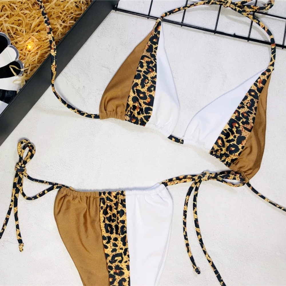 Leopard String Slide Triangle Brazilian Bikini Set - Picture 8 of 8